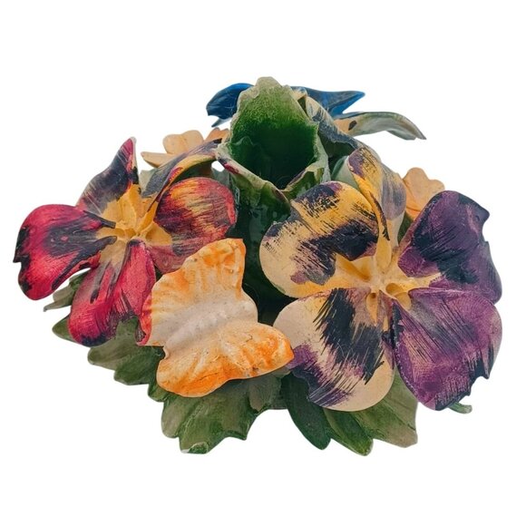 Vintage 1950s Capodimonte Candle Holders With African Violets & Butterflies Flor - Picture 11 of 13